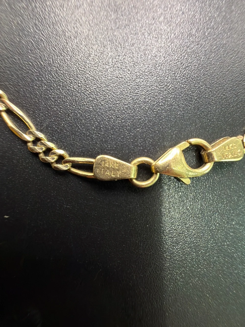 14k ITALIAN GOLD FIGARO CHAIN LINK BRACELET 7”  Dainty Minimalist Classic Chic